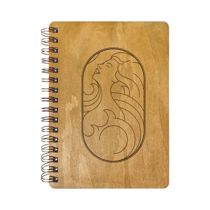 Agenda Nedatata Personalizata, Coperta Lemn Mesteacan cu Gravura, A5, 130 pagini, 70GSM, Calendar 2025, Colectia “Beauty Art Deco” - Vivienne