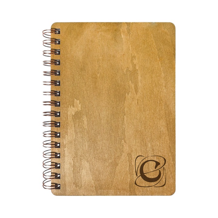 Agenda Nedatata Personalizata, Coperta Lemn Mesteacan cu Gravura, A5, 130 pagini, 70GSM, Calendar 2025, Colectia “Monograma Exclusiva” - Litera “C”