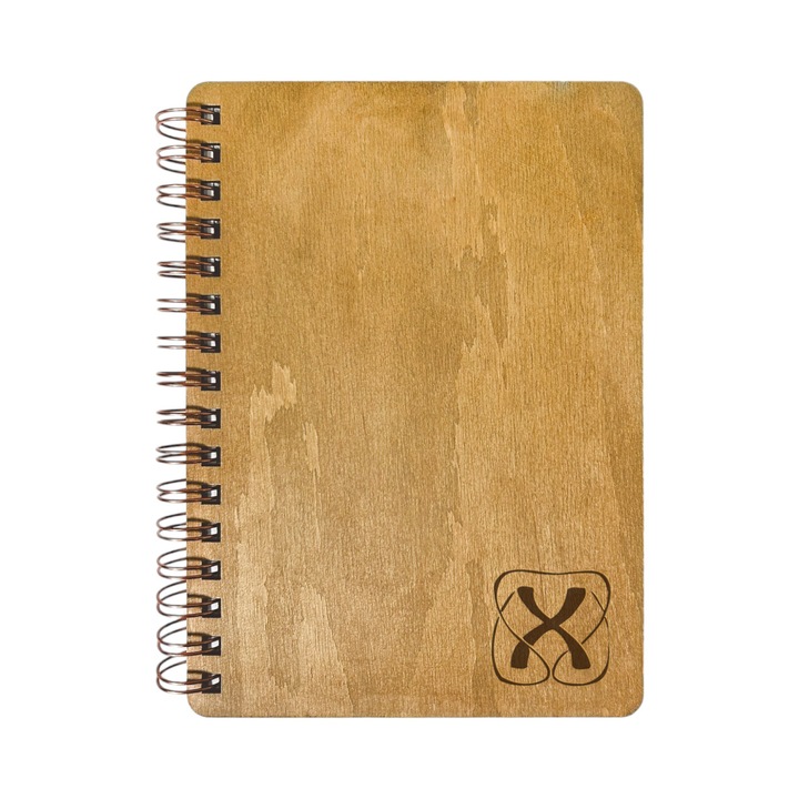 Agenda Nedatata Personalizata, Coperta Lemn Mesteacan cu Gravura, A5, 130 pagini, 70GSM, Calendar 2025, Colectia “Monograma Exclusiva” - Litera “X”