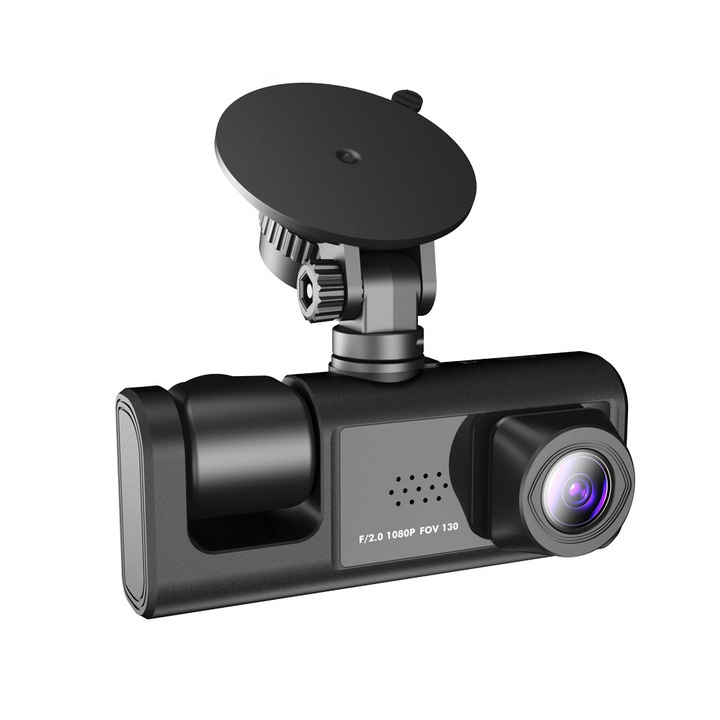 DVR камера за кола CHIGOODS, Full HD 1080P камера, 3 лещи, 170° ултрашироко зрително поле, IPS дисплей 2", нощно виждане, двоен запис, цикличен запис, G-сензор, детекция на движение, черен, 32 GB-os memóriakártya