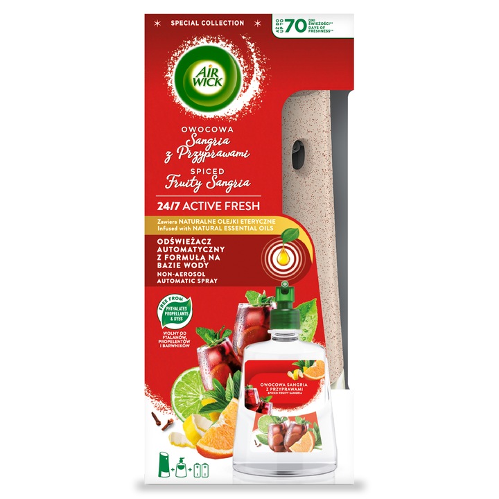 Ароматизатор за стая Air Wick, Sangria, Автоматичен, Комплект без аерозоли, 228 мл