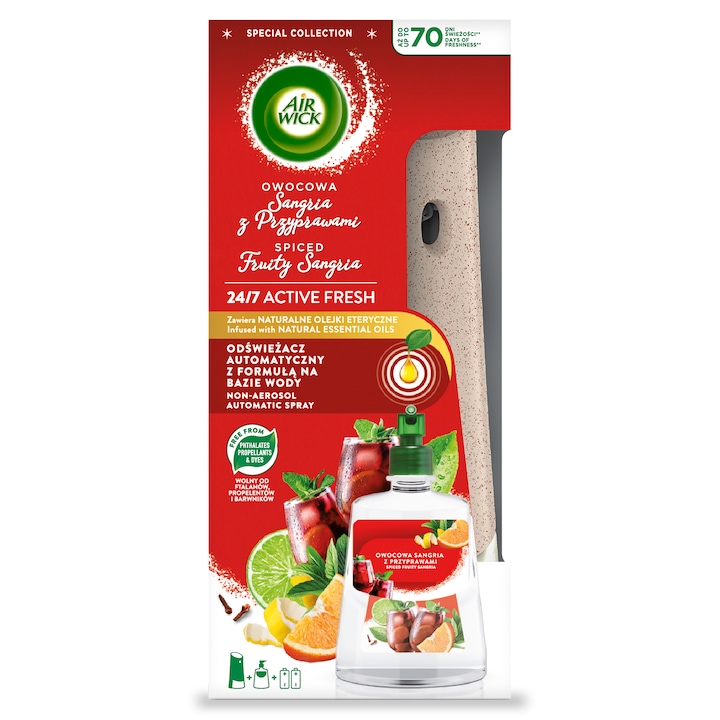 Ароматизатор за стая Air Wick, Sangria, Автоматичен, Комплект без аерозоли, 228 мл
