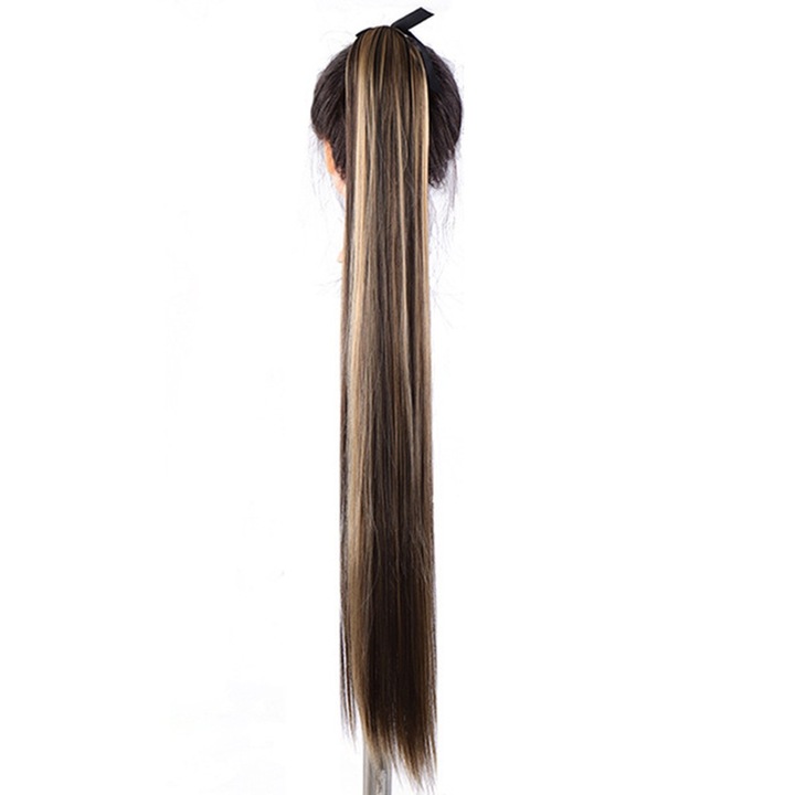 Extensie coada lunga, Fozuanei, Fibra sintetica, Design drept, 32 inch, Maro / Blond