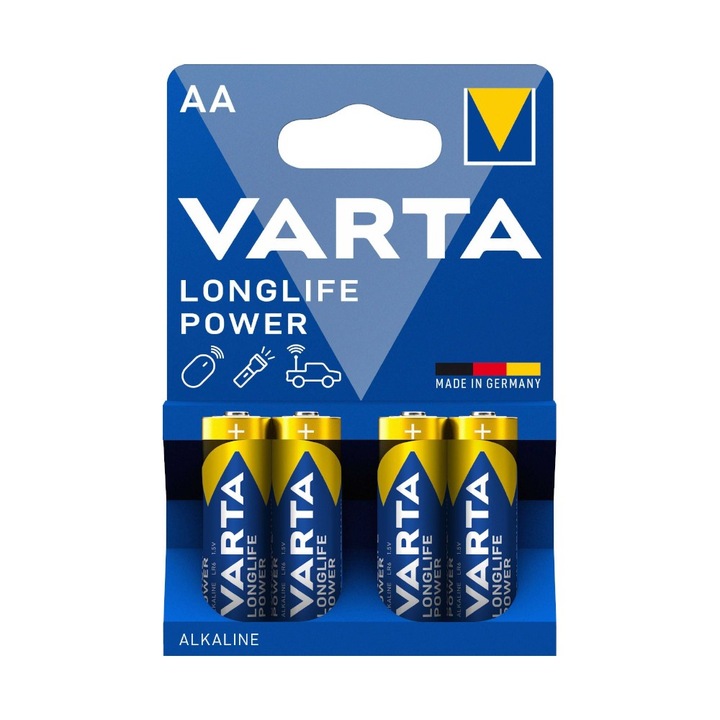 Set 2 x 4 Baterii Alcaline AA R6 Varta Longlife Power