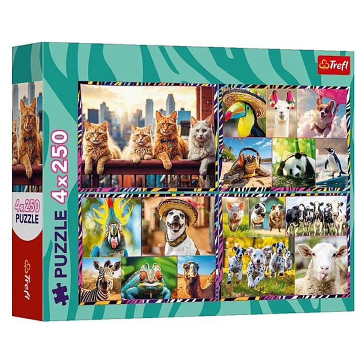 Trefl 4 x 250 db-os puzzle - Mókás állatok (13313)