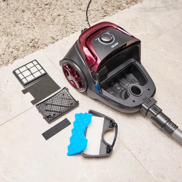 Aspirator MPM MOD-61 850 W, 2,5 l, HEPA 13 Negru-Rosu fara sac de praf