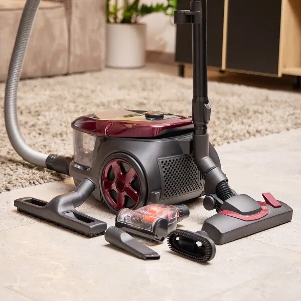Aspirator MPM MOD-61 850 W, 2,5 l, HEPA 13 Negru-Rosu fara sac de praf