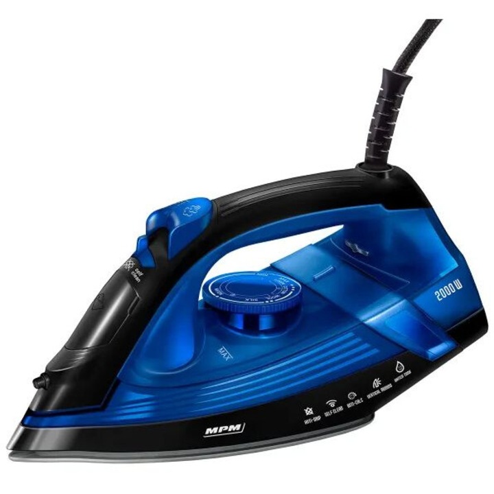 MPM MZE-25 2000 W, 220 ml, tapadásmentes Fekete-Kék gőzőlős vasaló