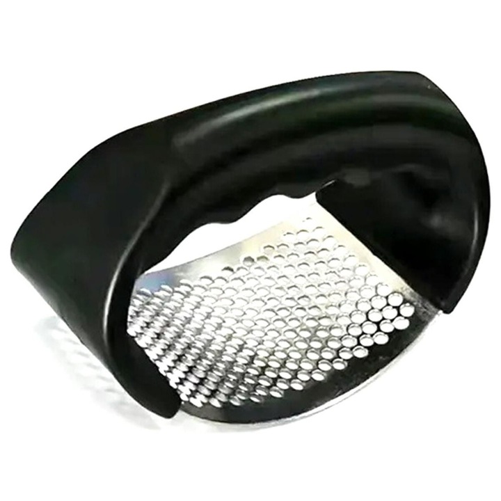 Presa manuala pentru usturoi, ZakupyTV, inox/plastic, 10x7x5.5cm, negru/argintiu