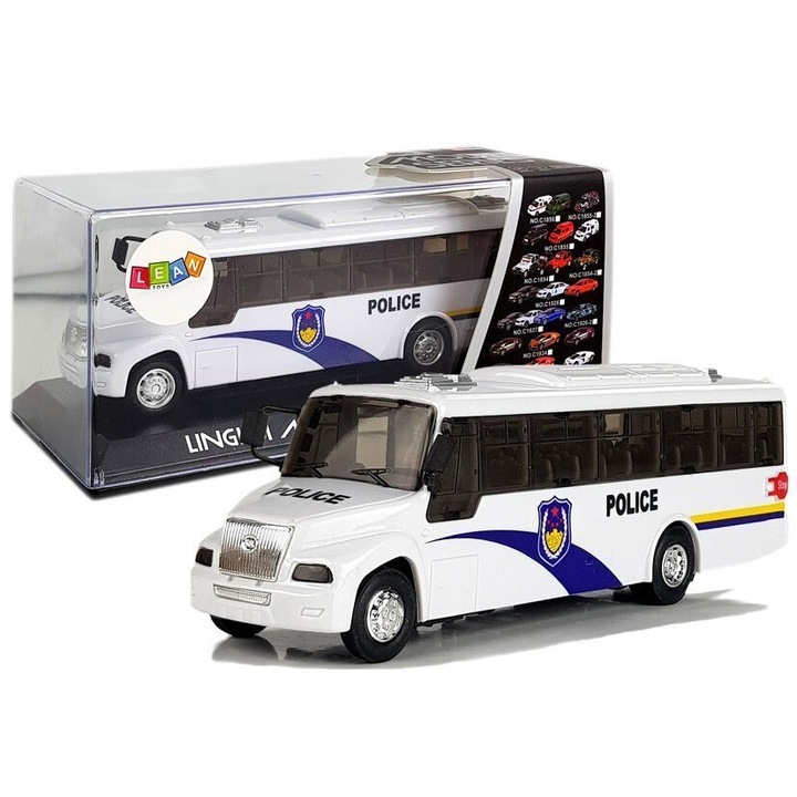 Autobuz Alb cu Sunet, LEAN TOYS, 18x6x5cm, pentru copii peste 3 ani