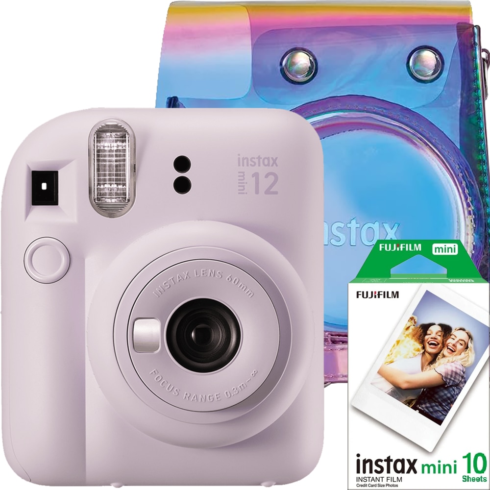 Aparat foto Instant Fujifilm Instax Mini 12 Lilac Purple + Geanta Iridescent + Film Mini 1x10