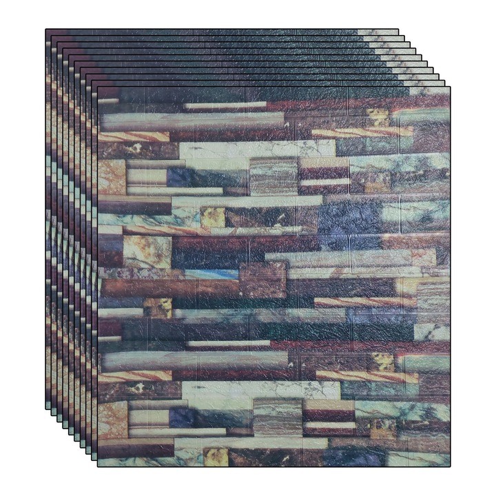 Комплект от 10 тапета 3D NEXTLY, самозалепващи, за стена или таван, водоустойчиви, регулируеми, здраво залепващи, покривна площ 5,3 кв.м, 70x77 см, многоцветен