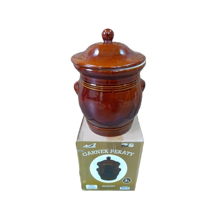 Borcan ceramic Chomik, 1,5L, 16.5x22cm, cu capac, pentru muraturi, maro