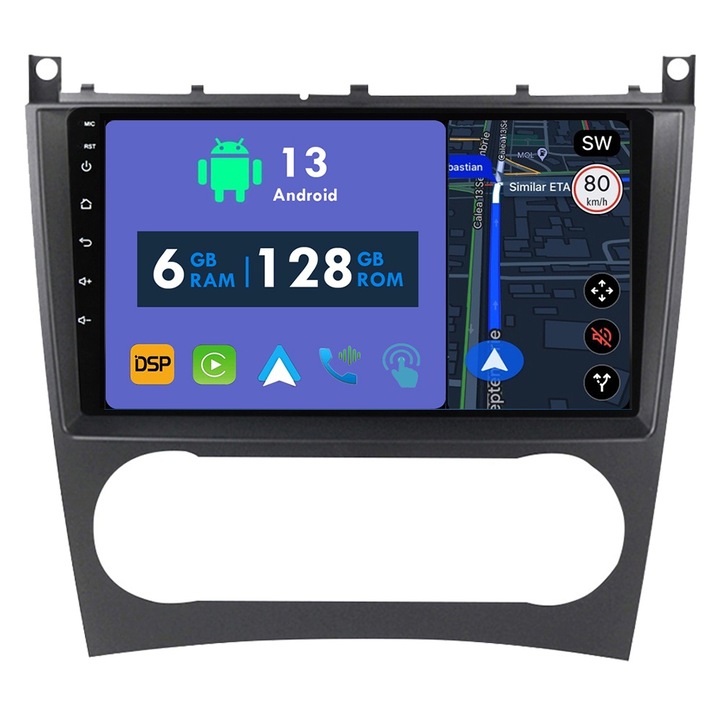 Мултимедия за Mercedes Benz C-Class C Class W203 W209 C180 C200 CL203 C209 A209 2004-2011 Android Auto Stereo Bluetooth сензорен екран 6GB RAM, 128GB ROM