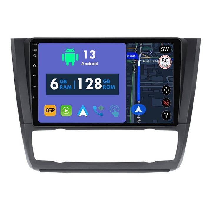 GPS навигация CarPlay радио за BMW 1-Series 1 Series E88 E82 E81 E87 2004-2011 AT Android Auto Stereo Bluetooth Touch Screen 6GB RAM, 128GB ROM