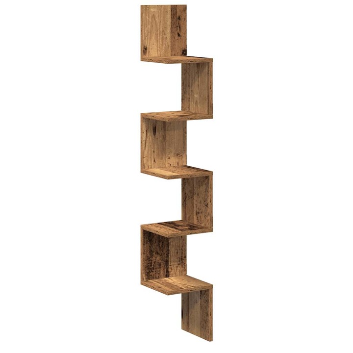 VidaXL antik fa színű szerelt fa fali sarokpolc 20 x 20 x 127,5 cm 856614