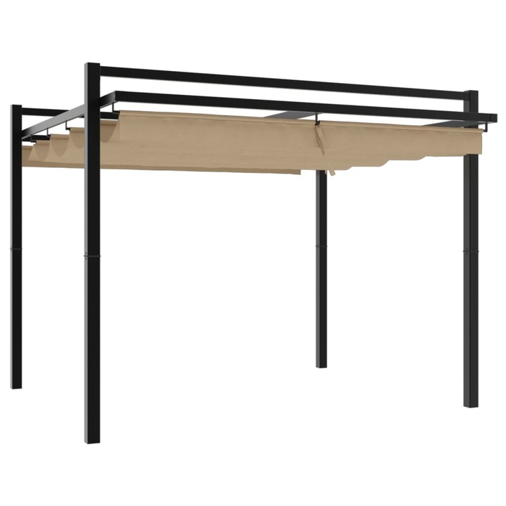 Градински навес с прибиращ се покрив vidaXL, таупе, 3x3 м, алуминий, 29.8 kg