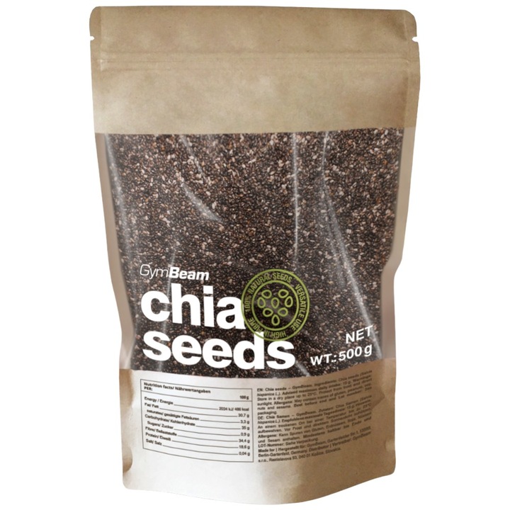 Supliment alimentar GymBeam Chia Seeds, 500 grame