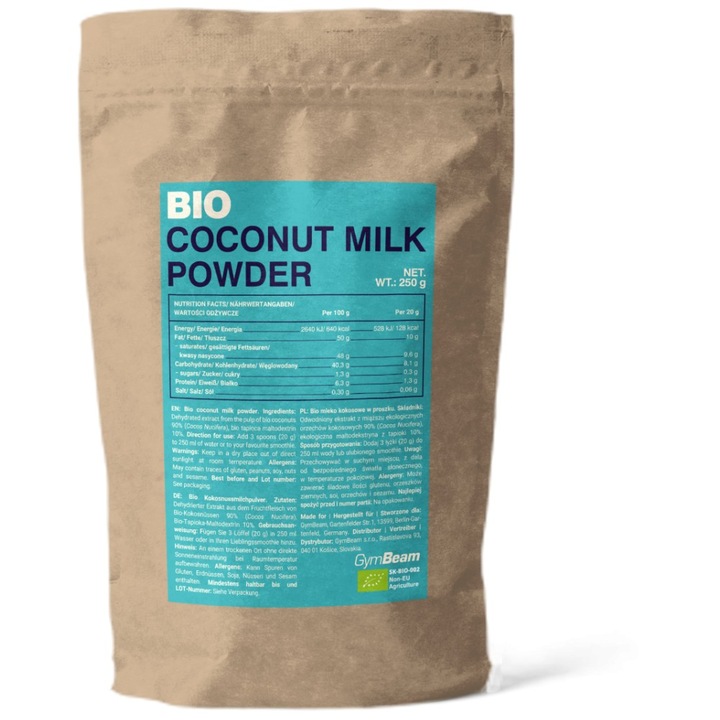 Supliment alimentar GymBeam Bio Cocos Milk Powder, 250 grame