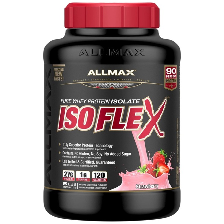 Хранителна добавка AllMax Nutrition IsoFlex Pure Whey Isolate ~ Truly Superior Protein Technology, Ягода, 2272 грама