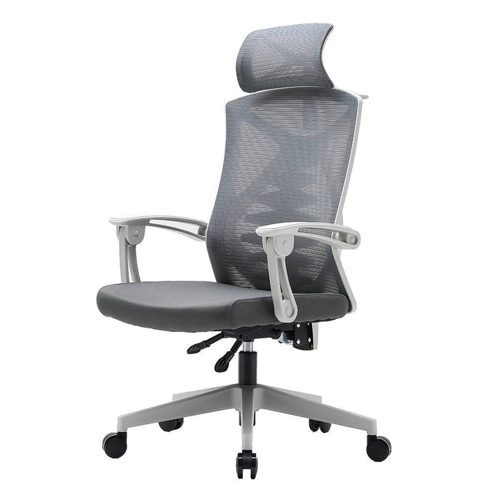 Fotel ergonomic spinO, Angel, gri, material textil si plasa, mecanism MULTIBLOCK, 68x37x66cm