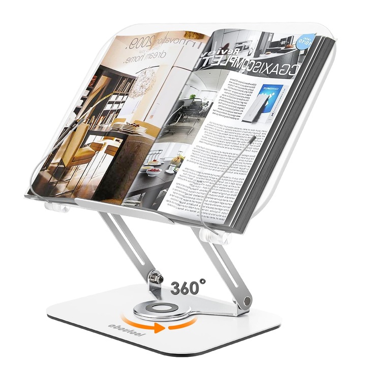 Suport carte flexibil LYCENXI®, alb, din aluminiu, cu baza rotativa 360°, pentru adulti