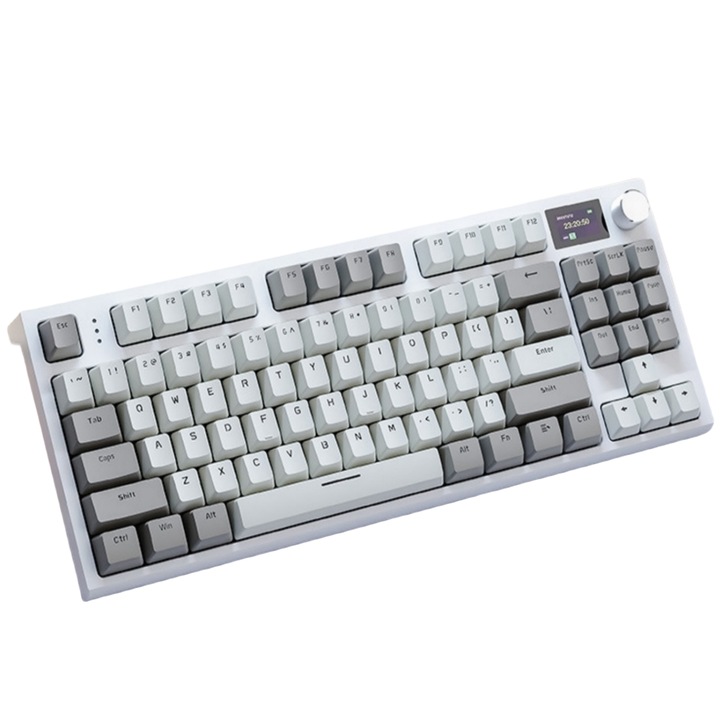 Механична Gaming клавиатура MOSMAOO®, K86, трирежимна връзка, динамичен RGB, TFT екран, поддържа Bluetooth 5.0/3.0 директна връзка, въгленово сиво