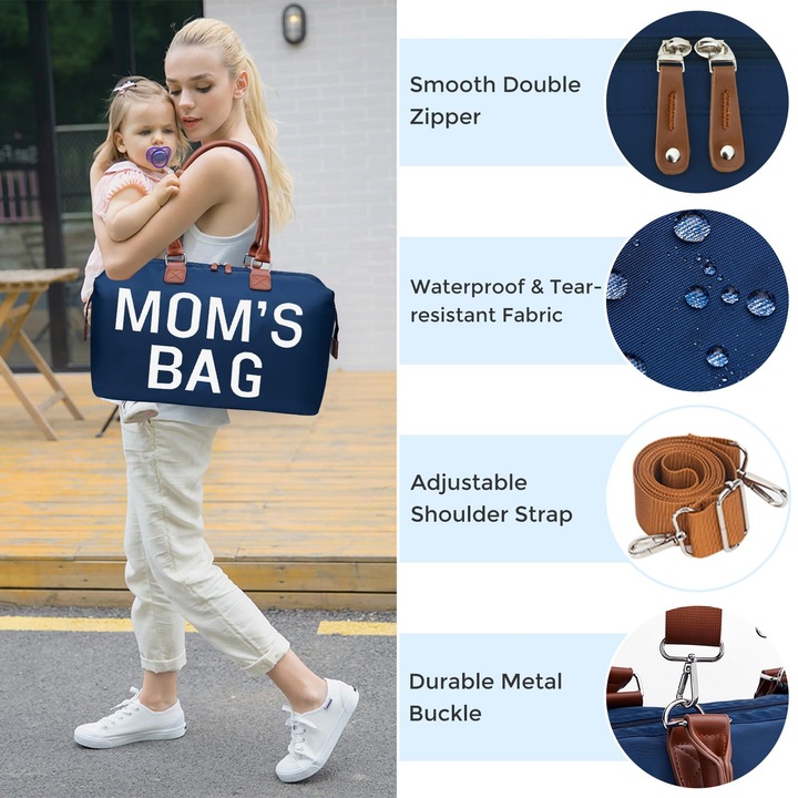 Geanta scutece Lycenxi – detalii bretele și fermoar