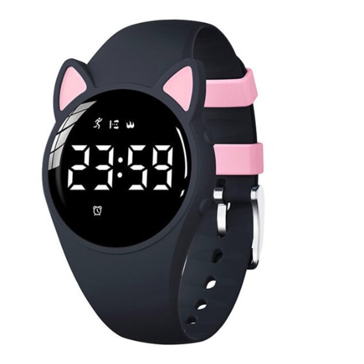 Ceas sport pentru copii, Rezistent la apa 5 ATM, cu LED, Cronometru, Alarma, Data, Ceas Fitness Tracker Cu Pedometru, negru