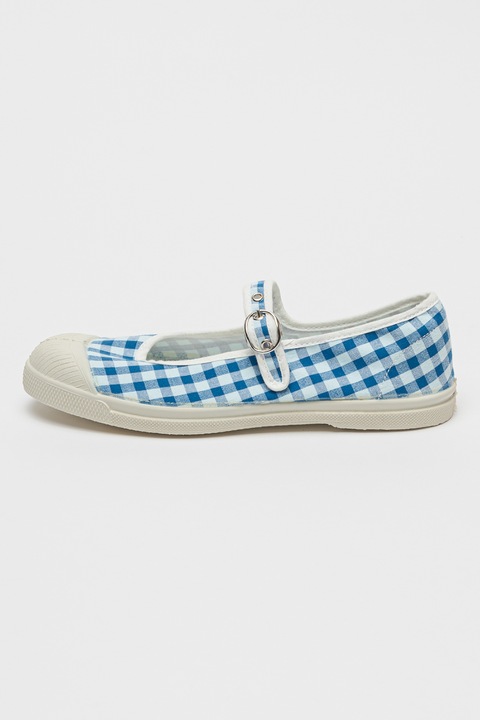 Bensimon, Balerini cu varf intarit si model gingham, Albastru deschis