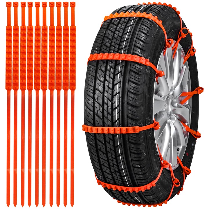 Coliere Ajutatoare Zapada 20 bucati, Minetgnon®, tip Lanturi Auto Antiderapante, Anvelope universala, Rosu