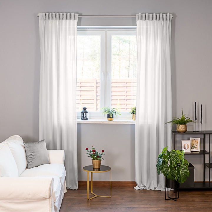 Set 2 perdele voal 2x145x300 cm, 100% Poliester, gri fumuriu