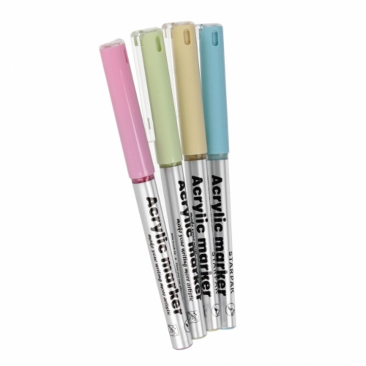 Set 4 markere acrilice cu pensula Starpak, 4 culori, 14cm