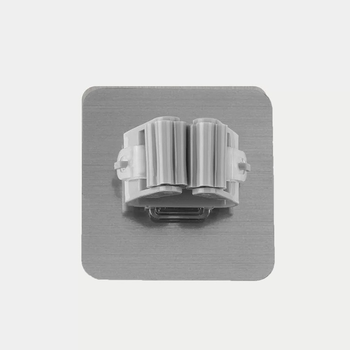 Seprű/felmosó fali tartó, ABS, ragasztós, szürke, készlet 1 db