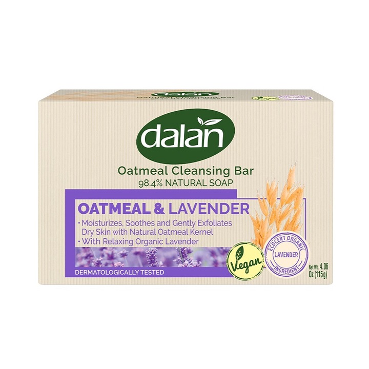 Комплект от 2 почистващи сапуна DALAN с овесени ядки и лавандула, 115 г x 2