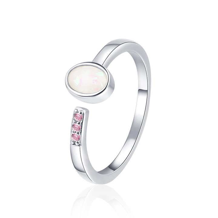 925-ös gyűrű, vakító opál, rózsaszín cirkónium, női használatra alkalmas, állítható nyílású, ezüst
