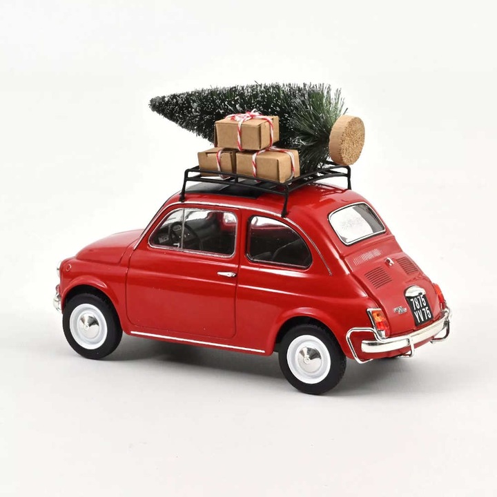 Modell autó Fiat 500L 1968 karácsonyi piros, 1:18 Norev