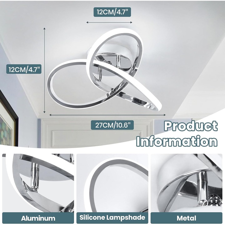 Lustra LED, 3 Tipuri Lumina Cald Neutru Rece pentru Set de Iluminat 1100 lumeni 20W 26x26x14 cm, Alb