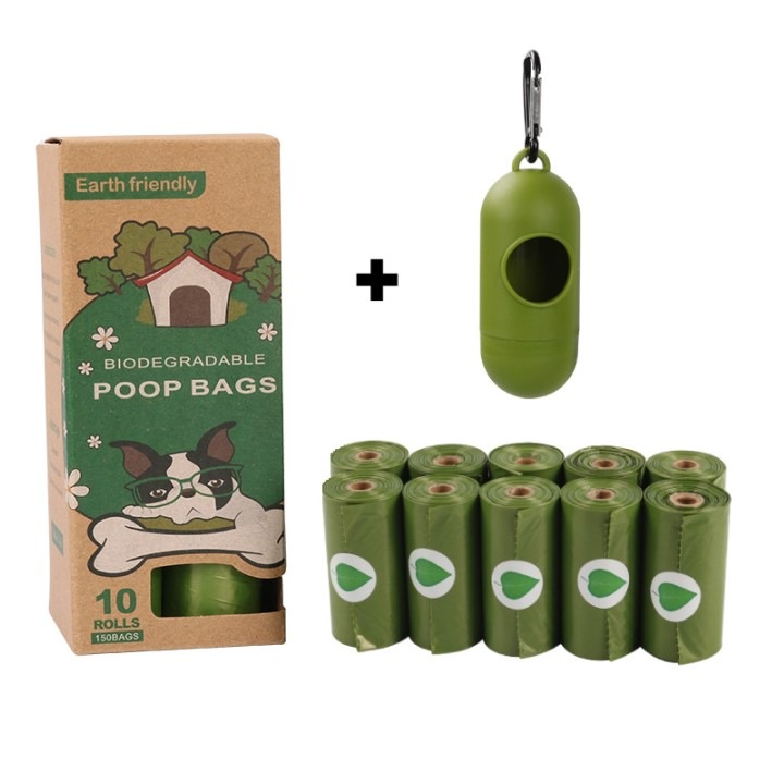 Set Complet Cu 150 Pungi Biodegradabile Si Dispenser Portabil Super Trends® Pentru Caini Si Pisici, 10 Role Cu 15 Bucati Pungi OXO Ecologice 23x33 Cm, Set Igiena Animale De Companie Verde Practic Si Durabil Pentru Plimbari Zilnice