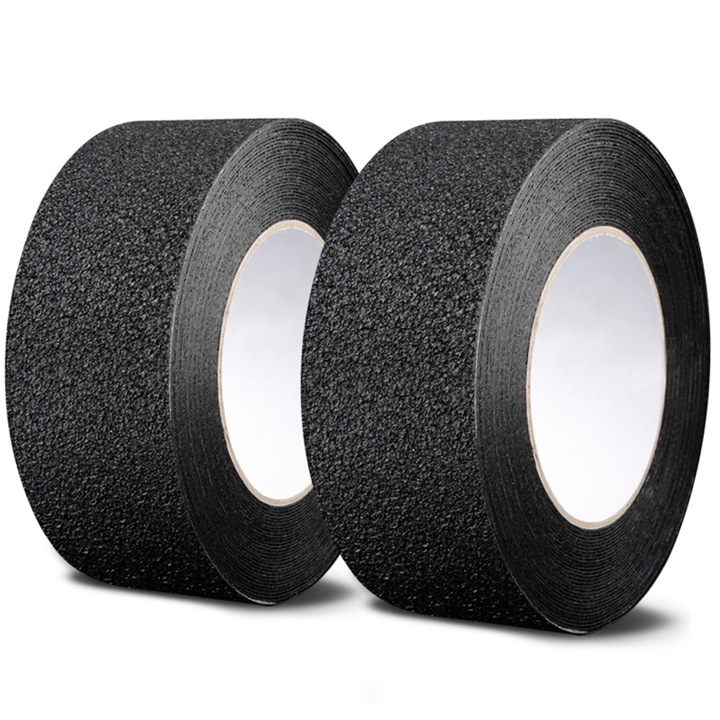Set 2 Banda Antiderapanta cu autoadeziv pentru scari, Axroad Mall, 5cm x 5m, Rezistenta la apa, Abraziv cu frecare cu tractiune mare, Adeziv fara urme, Rezistent la uzura si durabil, Potrivit pentru scari, trepte, interior si exterior, PEVA, Negru