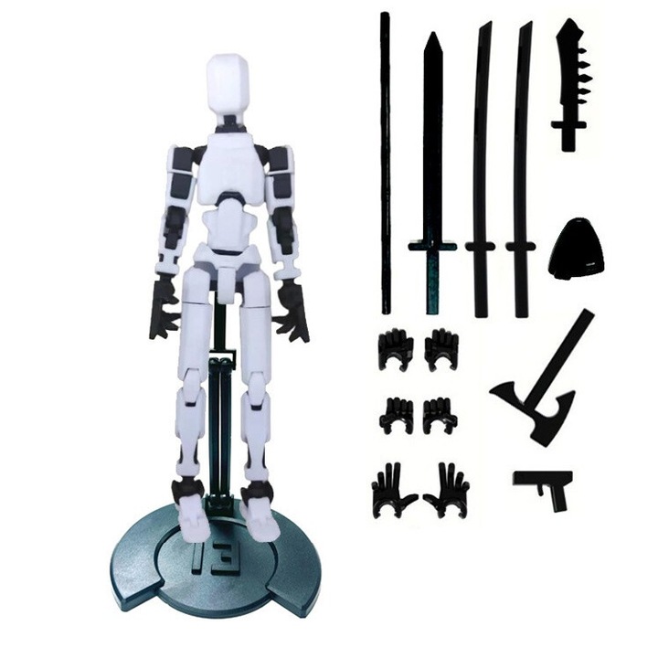 Артикулирана фигурка, IMALDI PRO® Action Robot - 3D отпечатан, 14 см, бял, със стойка за снимки