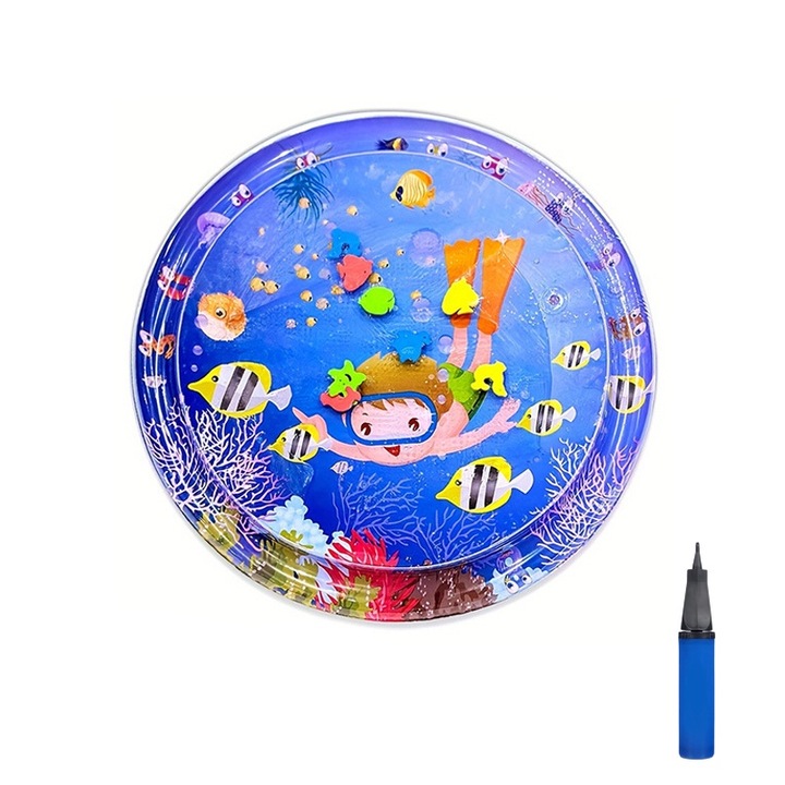 Водна постелка за игра за котки, 85x85 см, PVC материал, дизайн на морски обитатели, комплект с въздушна помпа