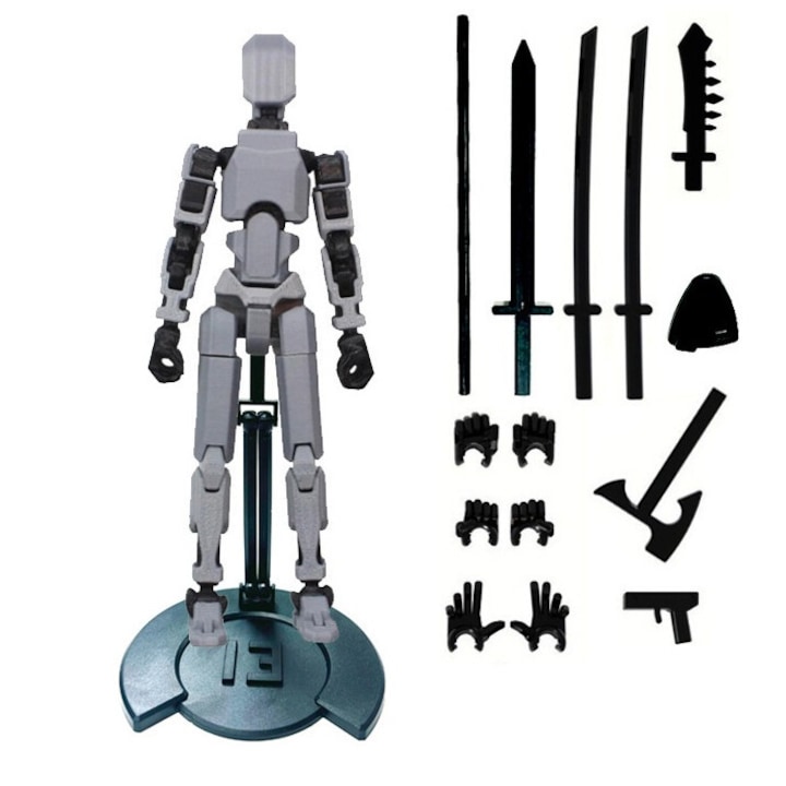 Артикулирана фигура, IMALDI PRO® Action Robot - 3D отпечатан, 14 см, сив, със стойка за позиране