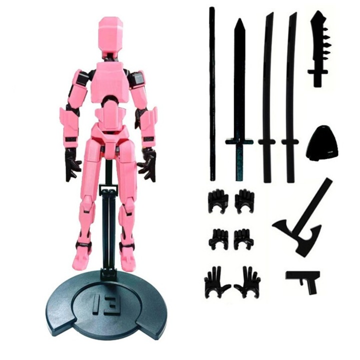 Артикулирана фигура, IMALDI PRO® Action Robot - 3D принтиран, 14 см, розов, със стойка за позиране