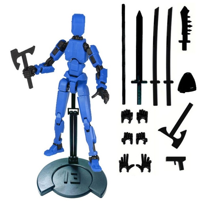 Артикулирана фигурка, IMALDI PRO® Action Robot - 3D принтиран, 14 см, син, със стойка за позиране