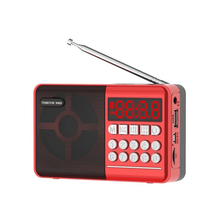 Boxa portabila Bluetooth, sunet stereo 3D, mini forma de rugby, slot pentru card TF, rosu