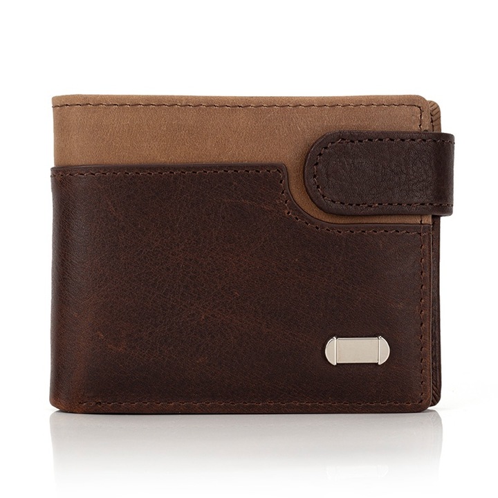 Мъжки портфейл, естествена кожа, кафяв, 11.5x9x3 см