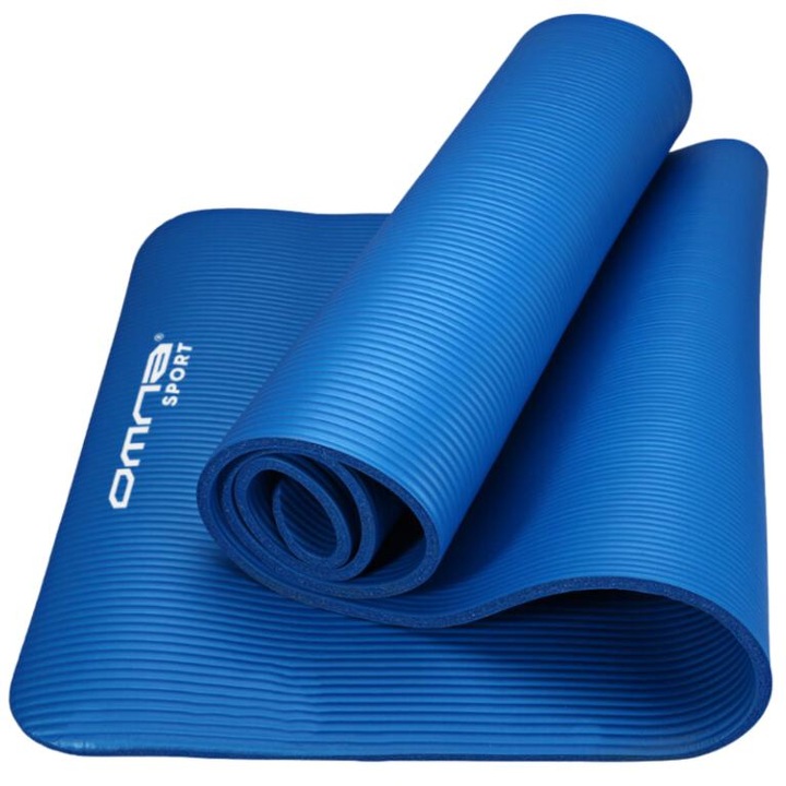 Saltea pentru antrenament, Omna, Nitril, Spuma, 61x183x1cm, Yoga, Rulabil, Rezistent la apa, Cu maner, Pliabila, Suprafata aderenta, Albastru