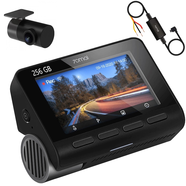 Комплект камера за кола 70mai Dash Cam A800S-1MC с 256GB памет, 4K, IPS 3.0", GPS, Wi-Fi + Задна камера за кола RC06 + Кабел за кола UP02
