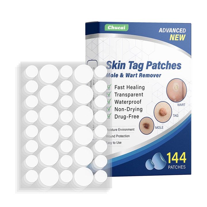 Комплект от 144 пластира за премахване на брадавици, Chucai, Безболезнени, Без дразнене, Водоустойчиви, Прозрачни